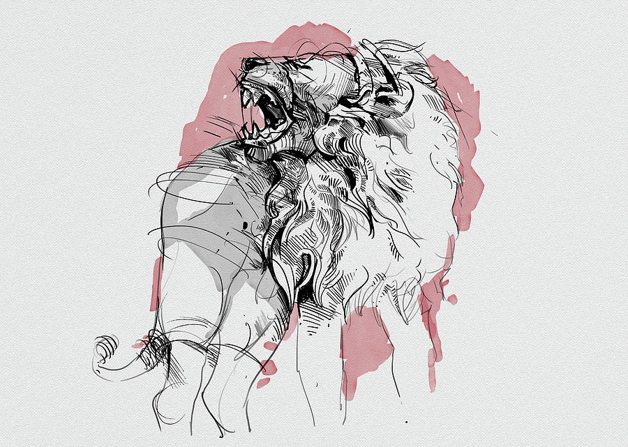 Angry Lion Portrait Digital Art