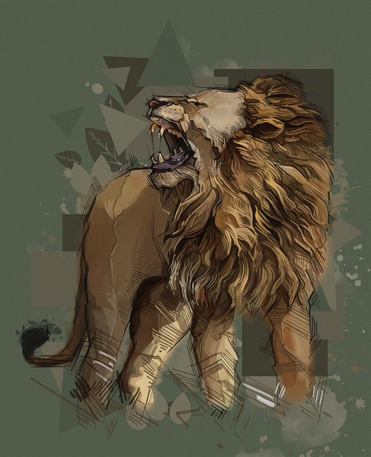 Angry Lion Portrait V2 Digital Art
