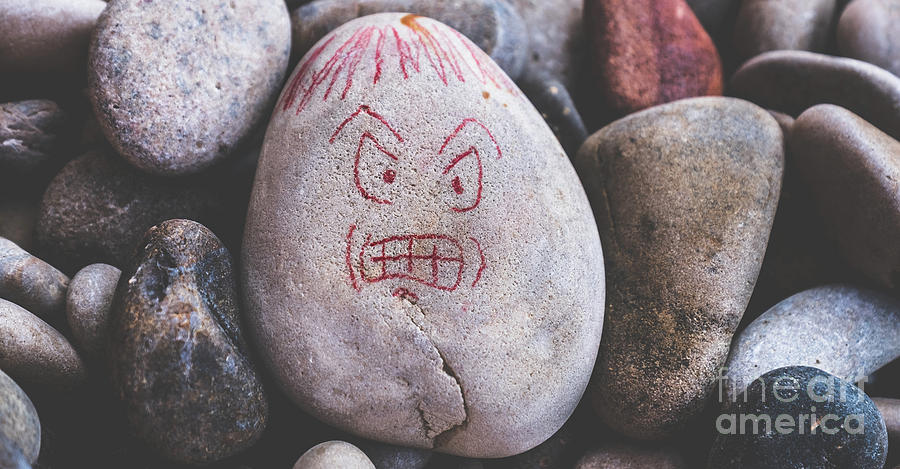 Angry Nasty Face Draw On Stones For Anger Attack In Lonely Mind Nervous Neurology Horizontal Photograph by Luca Lorenzelli