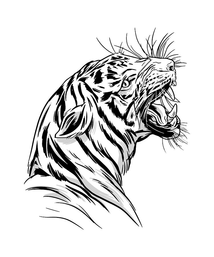 Angry tiger head drawing detailed tiger gifts Tapestry Textile by