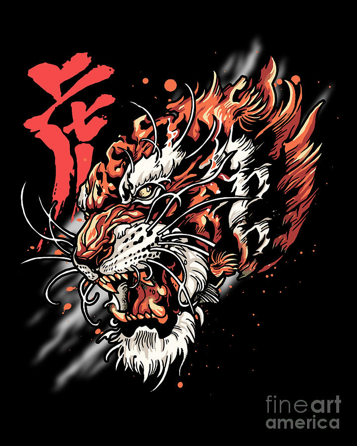 Angry Tiger Tora - Neo Traditional Tattoo Drawing by Anime Down - Fine ...