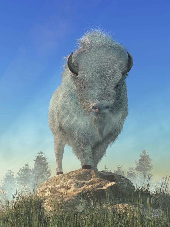 Angry White Buffalo Digital Art by Daniel Eskridge