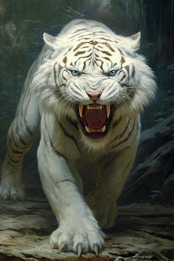 Angry White Tiger Digital Art by Daniel Eskridge