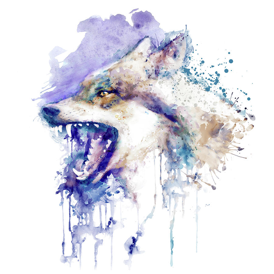 Angry Wolf Profile Portrait Painting by Marian Voicu