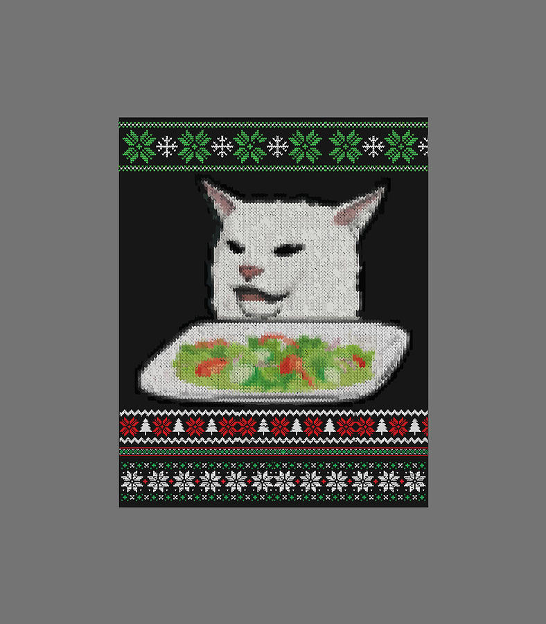 Cat Meme Ugly Christmas Gift Angry Women Yelling at Confused cat at Dinner  Table Meme Throw Pillow, 18x18, Multicolor