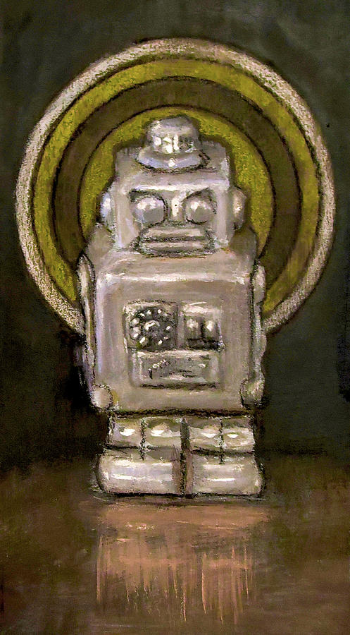 Angry Yellow Robot Painting by John Morris