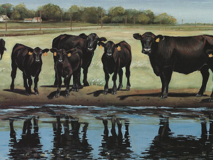 Cow Painting - Angus Pond Reflections by Toni Grote