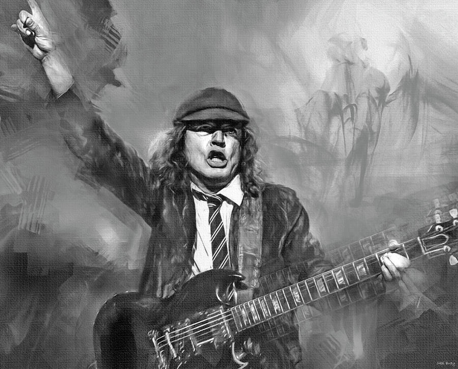 Angus Young Guitar Player Rock God Mixed Media by Mal Bray