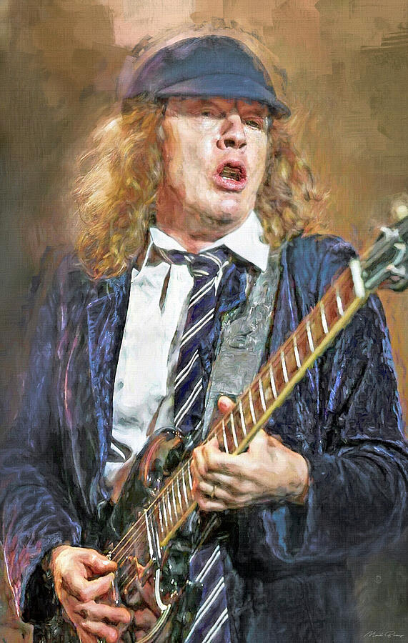 Angus Young Guitarist AC/DC Mixed Media by Mal Bray