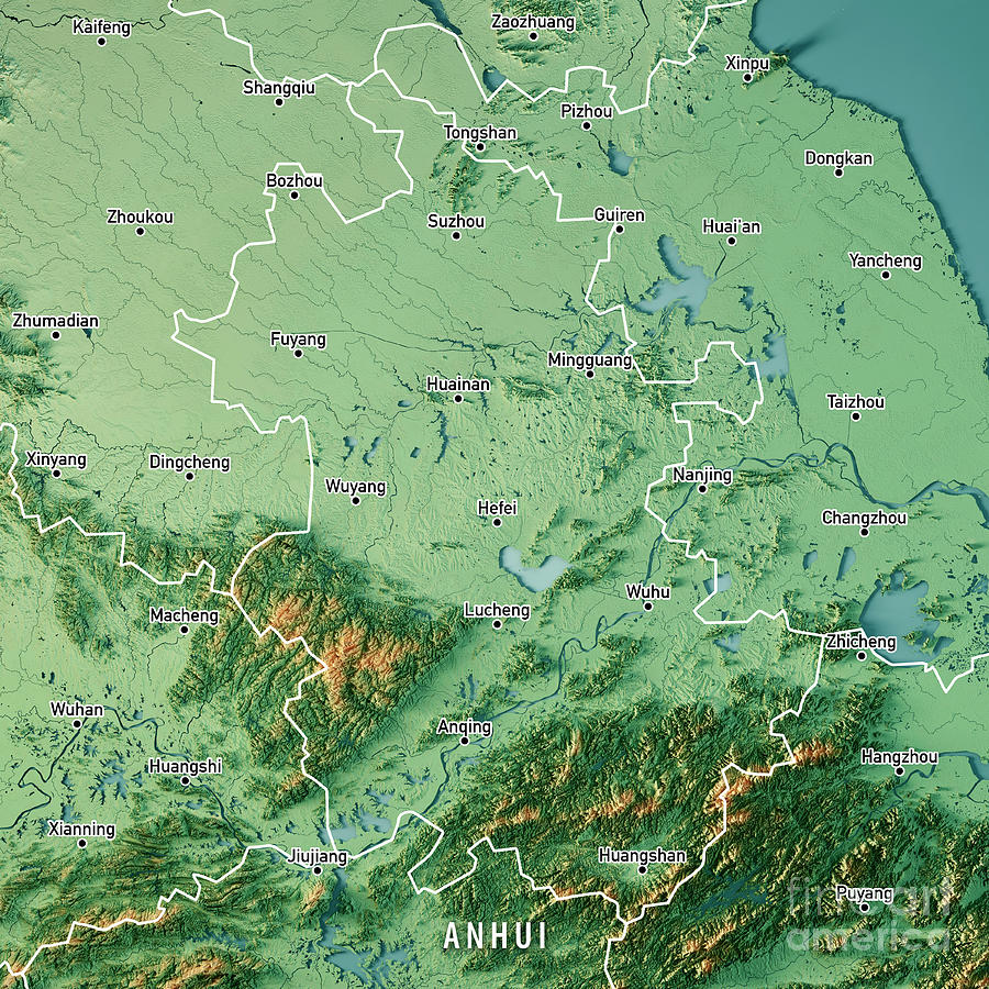 Anhui China 3d Render Topographic Map Color Border Cities Digital Art By Frank Ramspott Pixels 8628