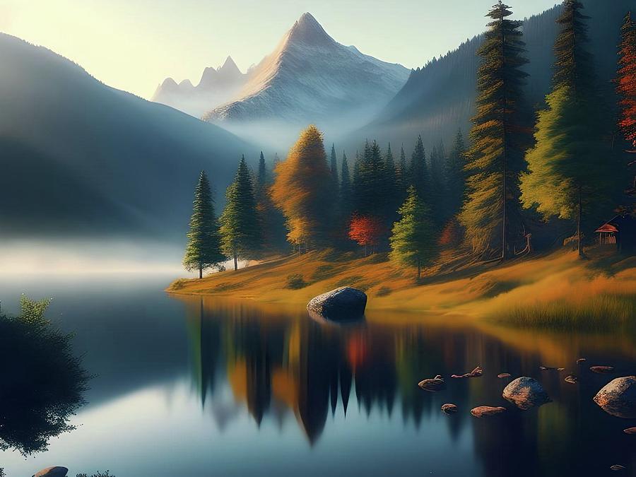 aNiceWebb Mountain Lake View Digital Art by Allen Nice-Webb