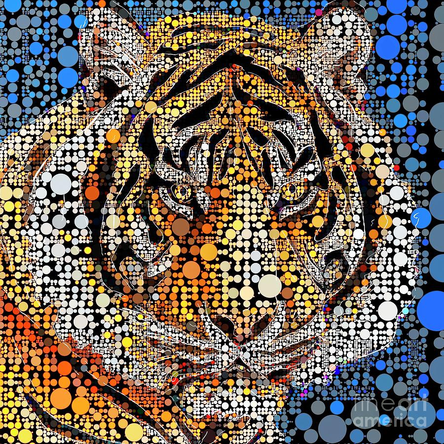 Animal Abstract 31 - Tiger Portrait With Circles Digital Art by Philip Preston