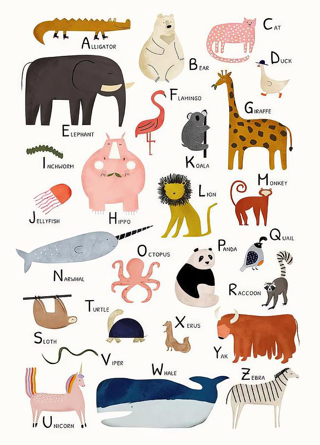 Animal Alphabet A-Z Digital Art by Murellos Design | Fine Art America