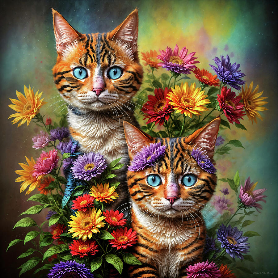 Animal - Cat - Like a cat with a bouquet Photograph by Mike Savad