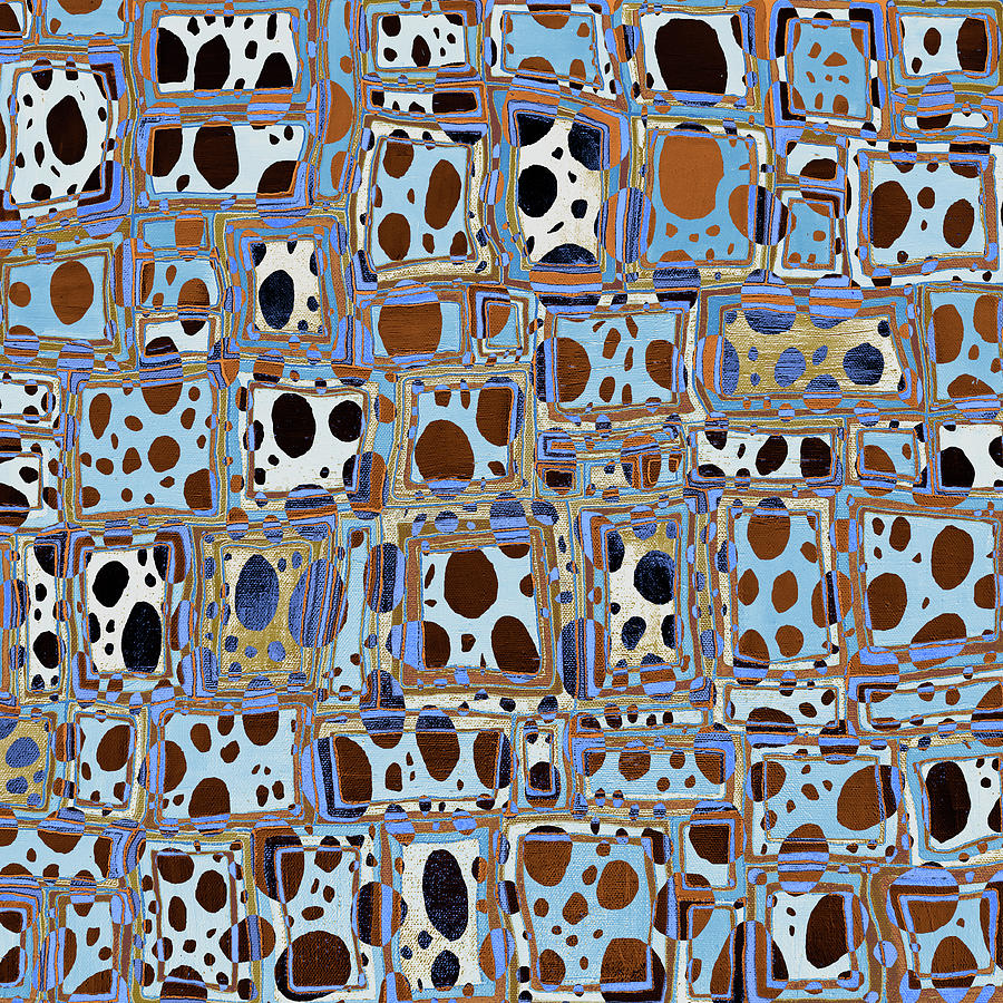 ANIMAL FARM Modern Abstract Squares Circles Blue Brown Lynnie Lang Digital Art by Lynnie Lang