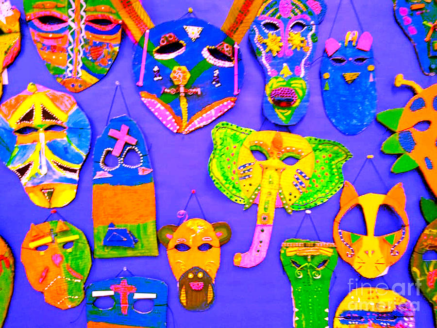 Animal Masks With Purple Background Digital Art by Genevieve Esson