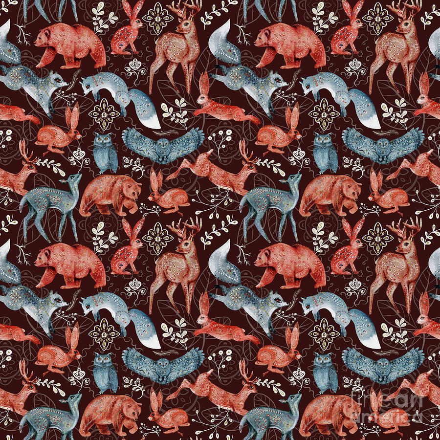 Animal pattern in red and blue Digital Art by Arkitekta Art - Fine Art ...