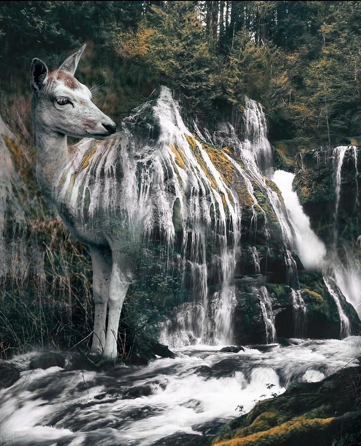 Animal Waterfall Nature Fantasy Mixed Media By Saraya Beer - Fine Art ...