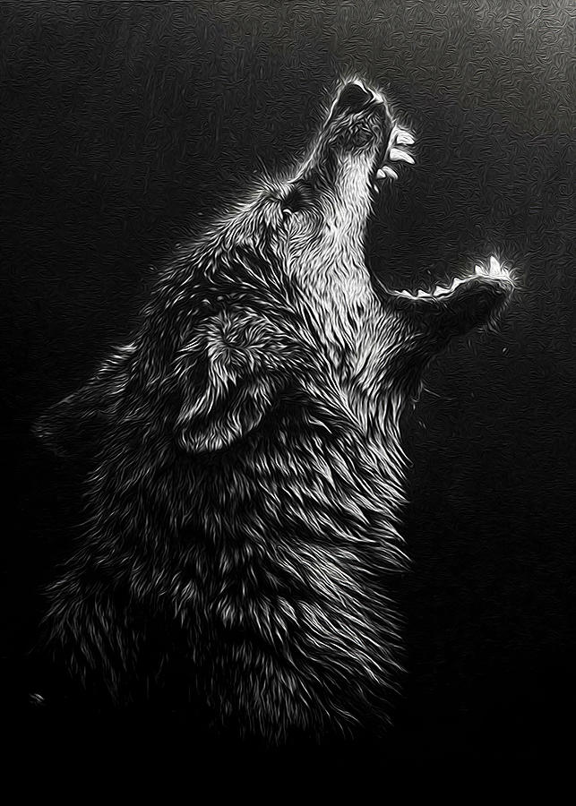 Animal Wolf Angry Black Wolf Headpaint Digital Art by Rowlette Nixon