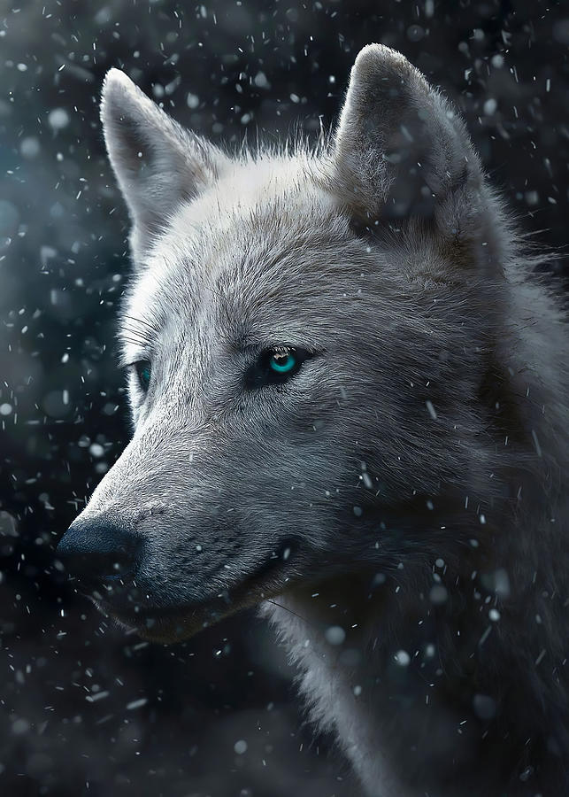 Animal Wolf White Wolf Blue Eyes Art Digital Art By Rowlette Nixon