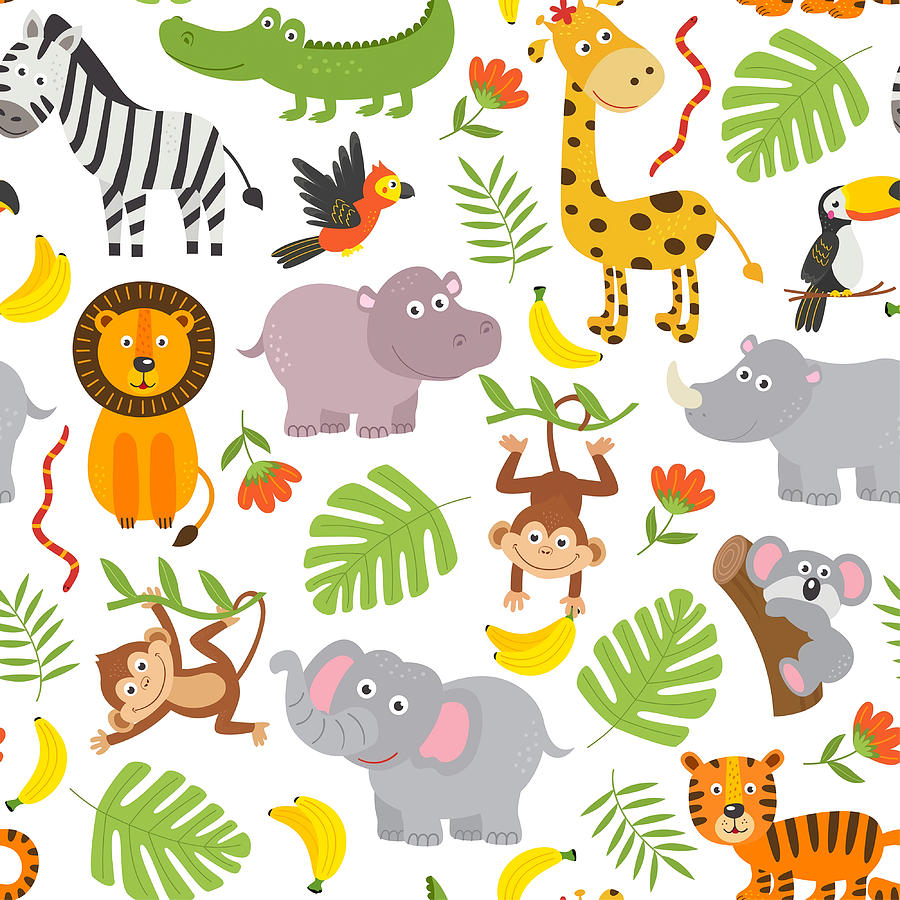 Animals Jungle Kids Pattern Poster hipster Painting by Ben Bell | Fine ...