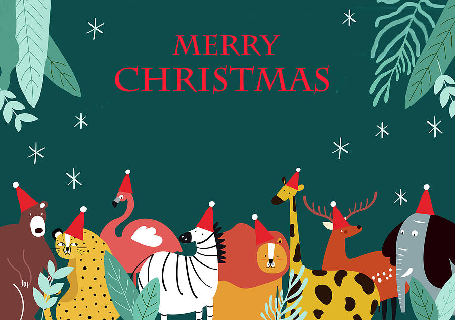 Animals Merry Christmas Eve Mixed Media by Sandi OReilly