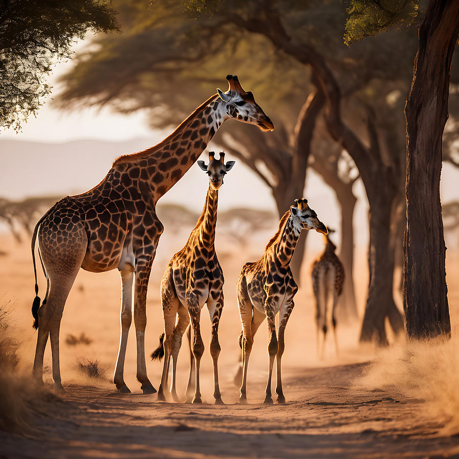 Animals of the Serengeti - giraffes Digital Art by Gina Koch