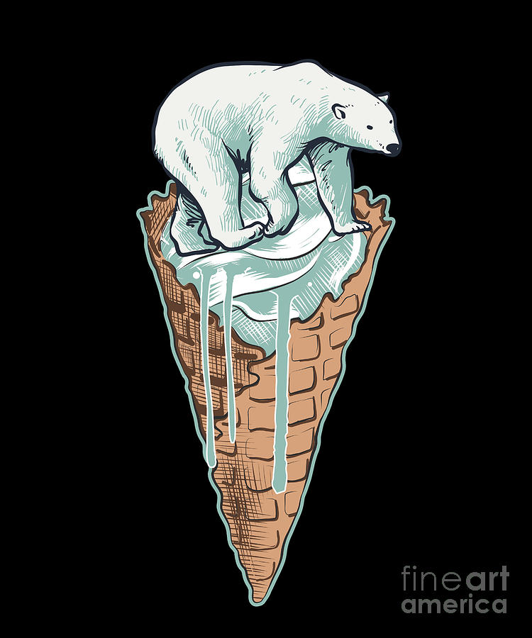 Cute Polar Bear Eating Ice Cream Cone Cartoon - Cute Polar Bear Eating Ice  Cream Cone - T-Shirt