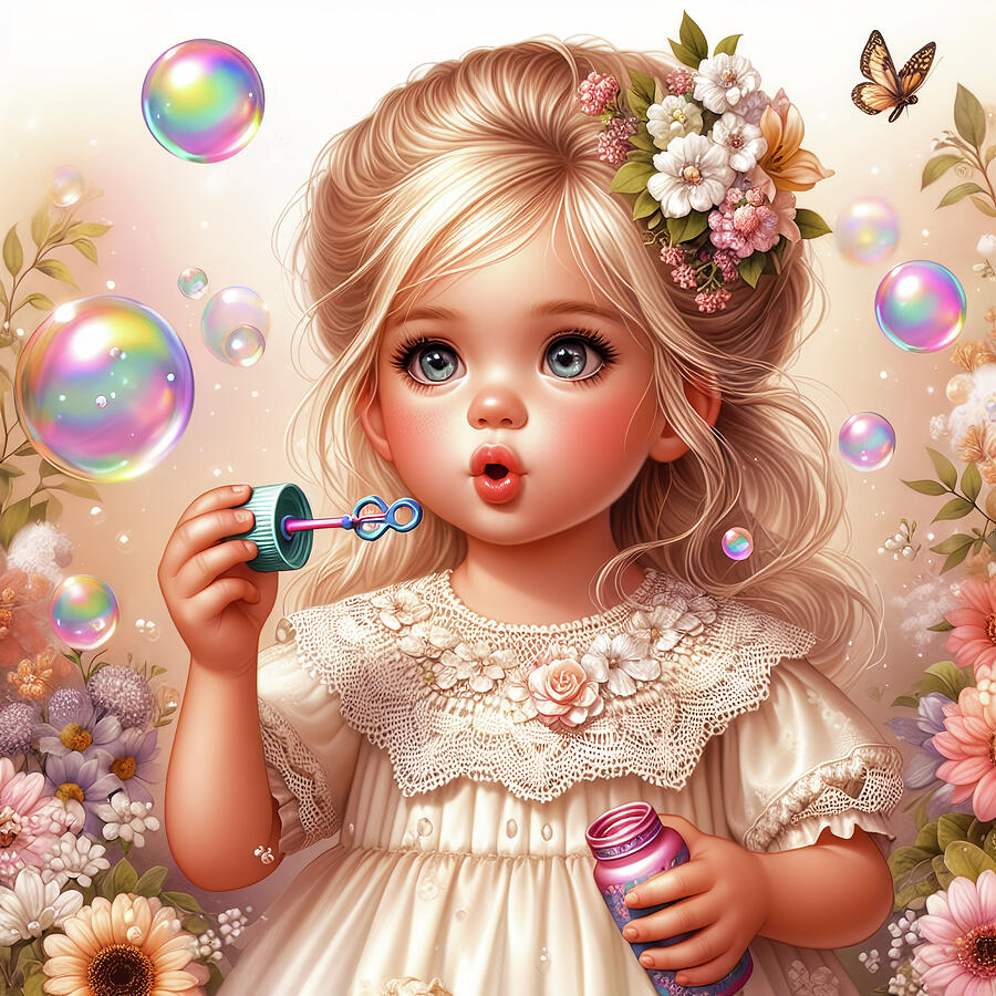 Animated girl blowing soap bubbles Photograph by Michalakis Ppalis
