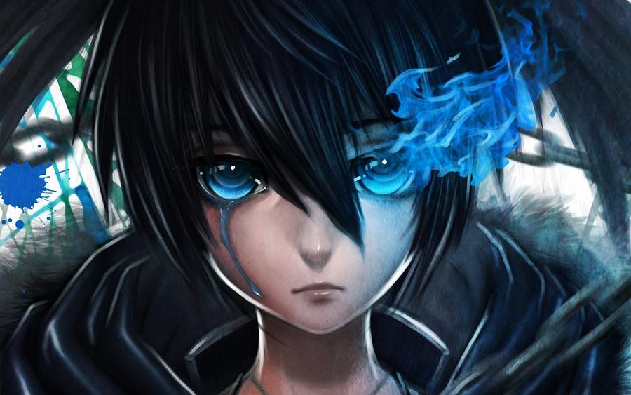 Anime Black Rock Shooter Flame Blue Eyes Tears Crying Girl Digital Art By Huongg Ttm