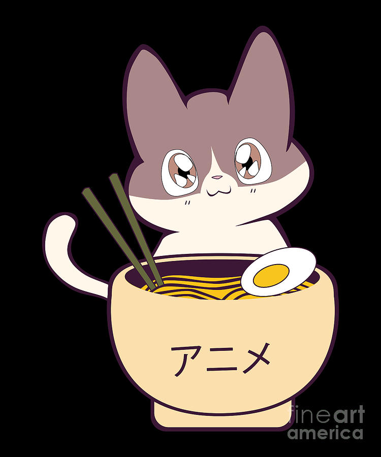 Anime Cat Ramen Digital Art by Shir Tom - Fine Art America