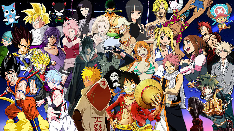 Anime Crossover Naruto One Piece Fairy Tail My Hero Academia Kuroko S Basketball Dragon Ball Z Lucy Digital Art By Daisy Tran