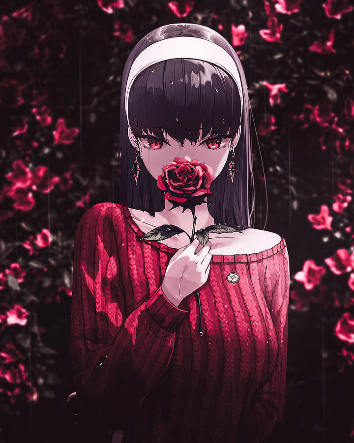 Anime Girl with roses Digital Art by Nguyen Hai - Pixels