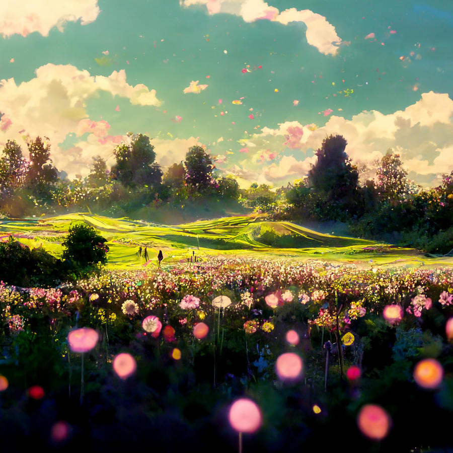 anime illustration Looking up at the grassy meadow hills small c186a45d ...