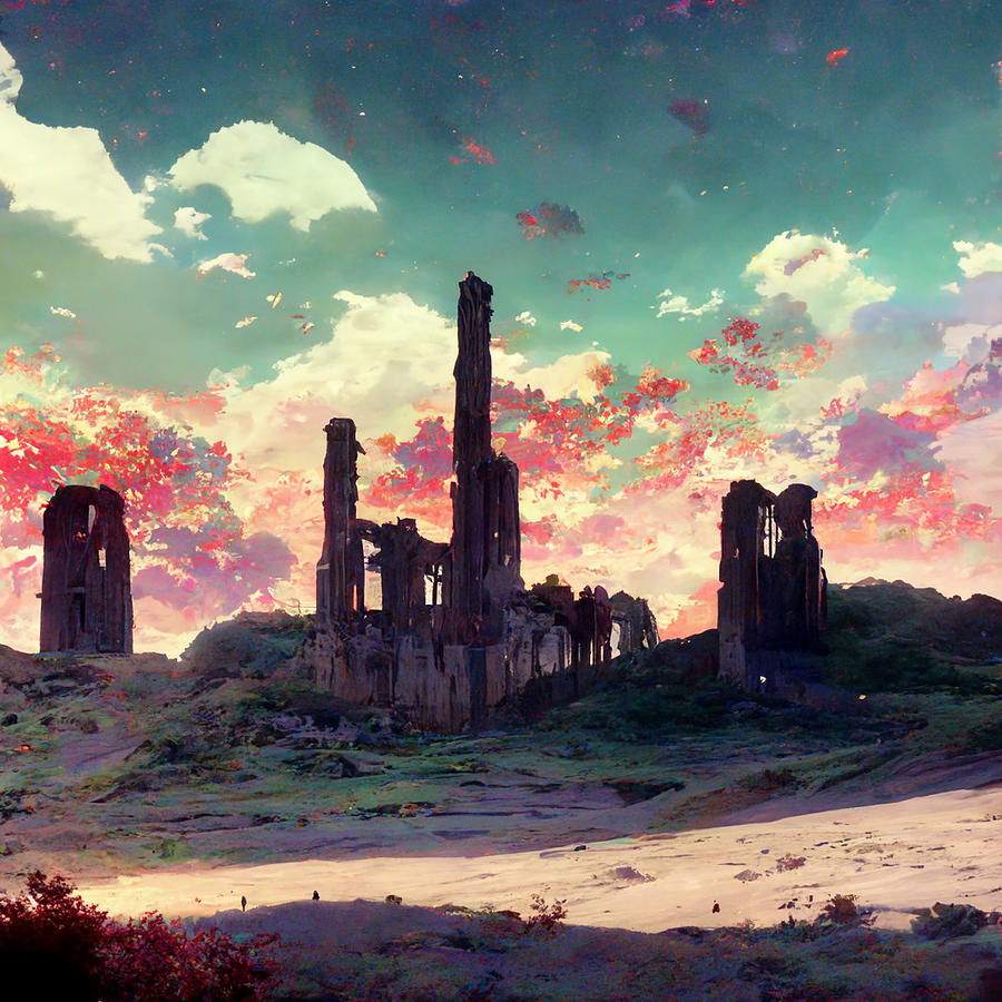 anime illustration ruins in the wilderness sunset Kyoto Animat 87e8145c ...