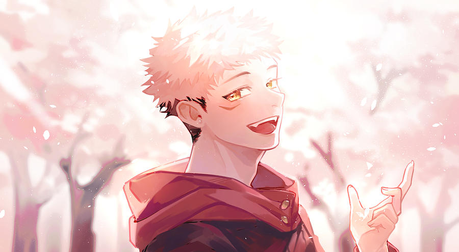 Anime Jujutsu Kaisen Boy Yuji Itadori Pink Hair Orange Eyes Digital Art ...