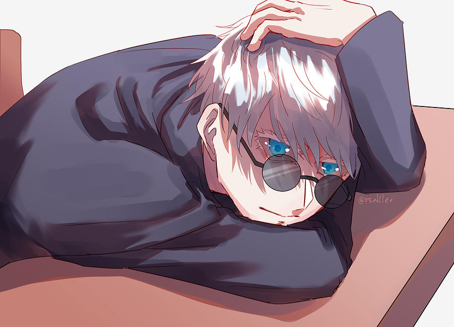 Anime Jujutsu Kaisen Satoru Gojo White Hair Blue Eyes Boy Glasses