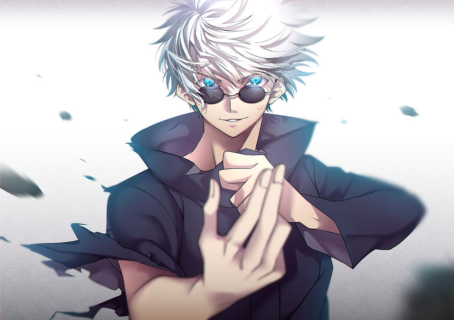 Anime Jujutsu Kaisen Satoru Gojo White Hair Blue Eyes Glasses Boy ...