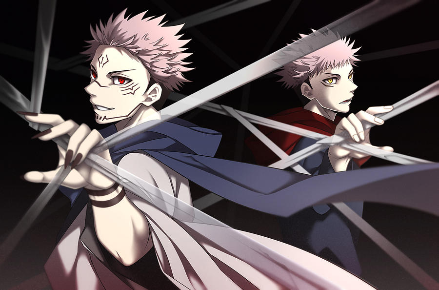 Anime Jujutsu Kaisen Yuji Itadori Pink Hair Boy Sukuna Red Eyes Digital ...