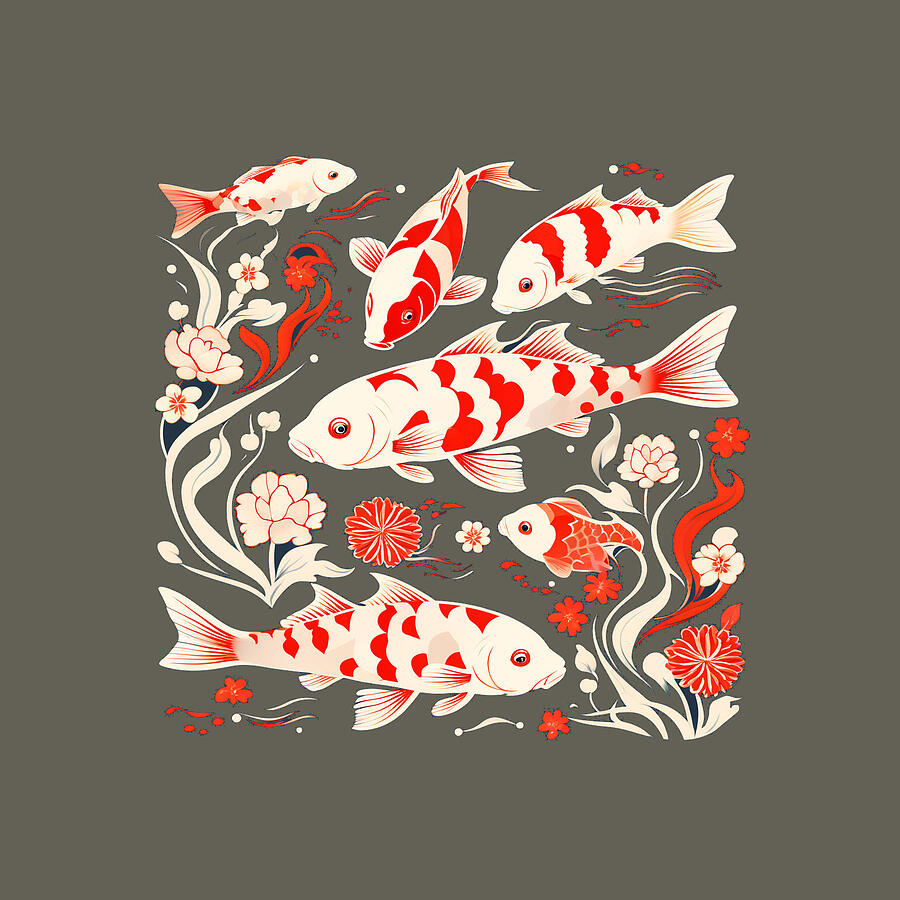 Flower Digital Art - Anime Koi Fish #20 by Tom Museum