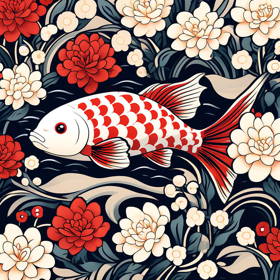 Nature Digital Art - Anime Koi Fish #22 by Tom Museum