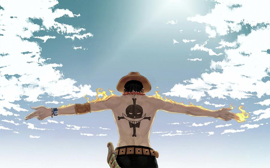 Anime One Piece Cloud Portgas D Ace Tattoo Flame Boy Sky Belt Black Hair Hat Necklace Watch Digital Art By Huongg Ttm