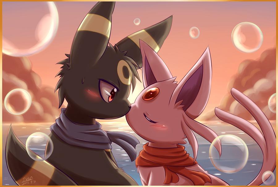 Anime Pokemon Umbreon Espeon Eeveelutions Kiss Digital Art By Huongg Ttm