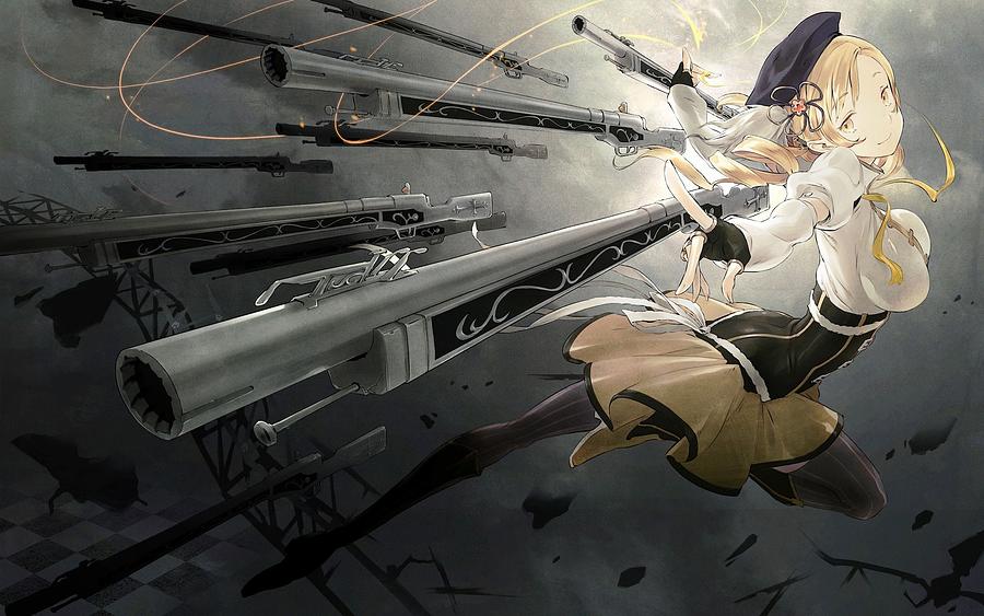 Anime Puella Magi Madoka Magica Gun Girl Mami Tomoe Weapon Skirt Thigh