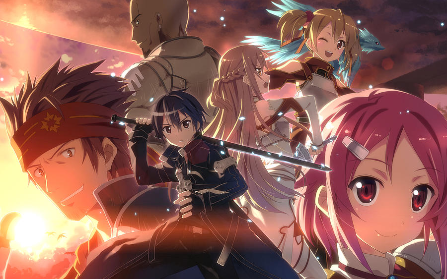 Anime Sword Art Online Asuna Yuuki Kirito Klein Agil Pina Lisbeth ...