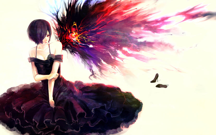 Anime Tokyo Ghoul Touka Kirishima Girl Kagune Red Eyes Purple Hair ...