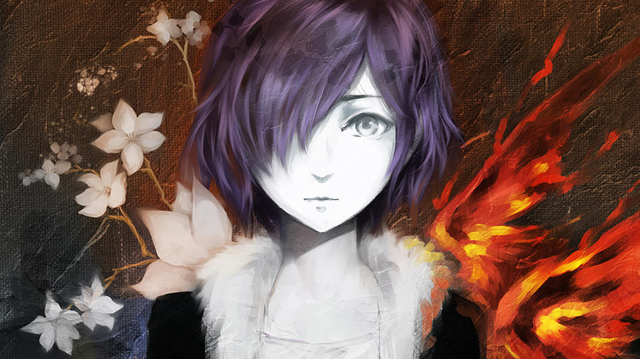 Anime Tokyo Ghoul Touka Kirishima Girl Purple Hair Grey Eyes Kagune