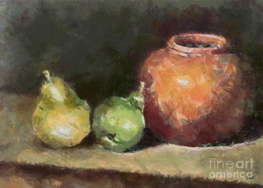 Anjou Pears With A Clay Pot Painting by Dragica Micki Fortuna