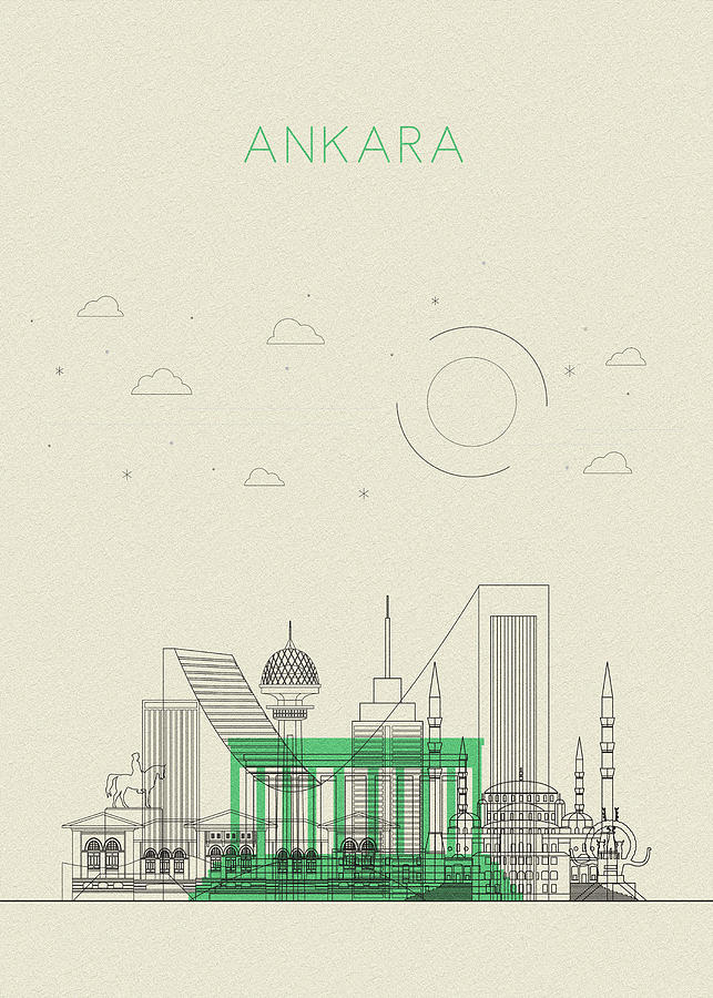 Ankara, Turkey Abstract City Skyline Drawing by Inspirowl Design
