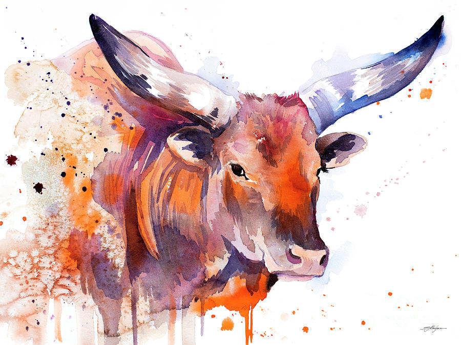 Ankole-Watusi, Sanga cattle, Longhorn Painting by Slavi Aladjova - Fine ...